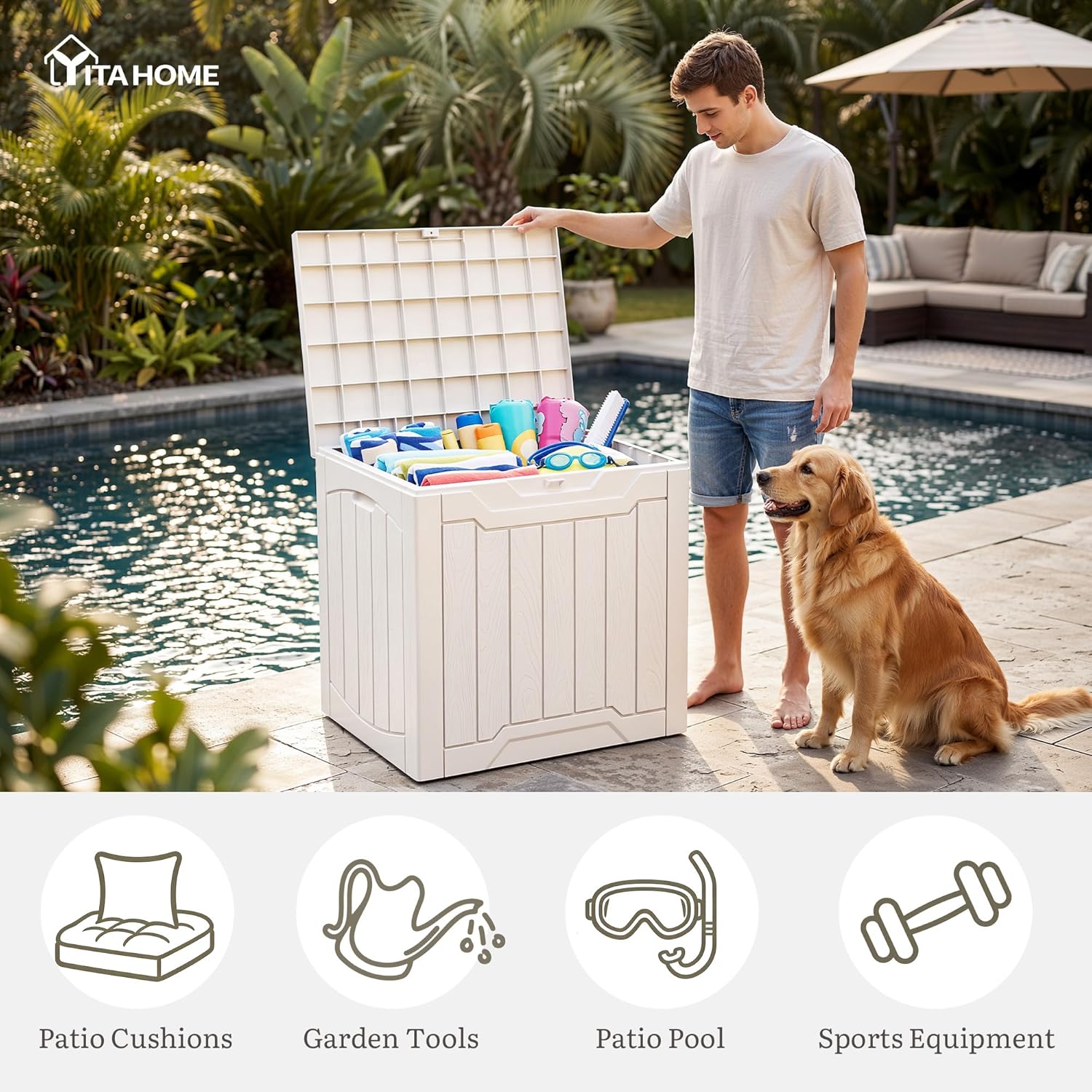 31갤런 데크 박스 2개 세트, 잠금 가능한 야외 보관 - Gardening Tools Storage 리뷰 및 가격
