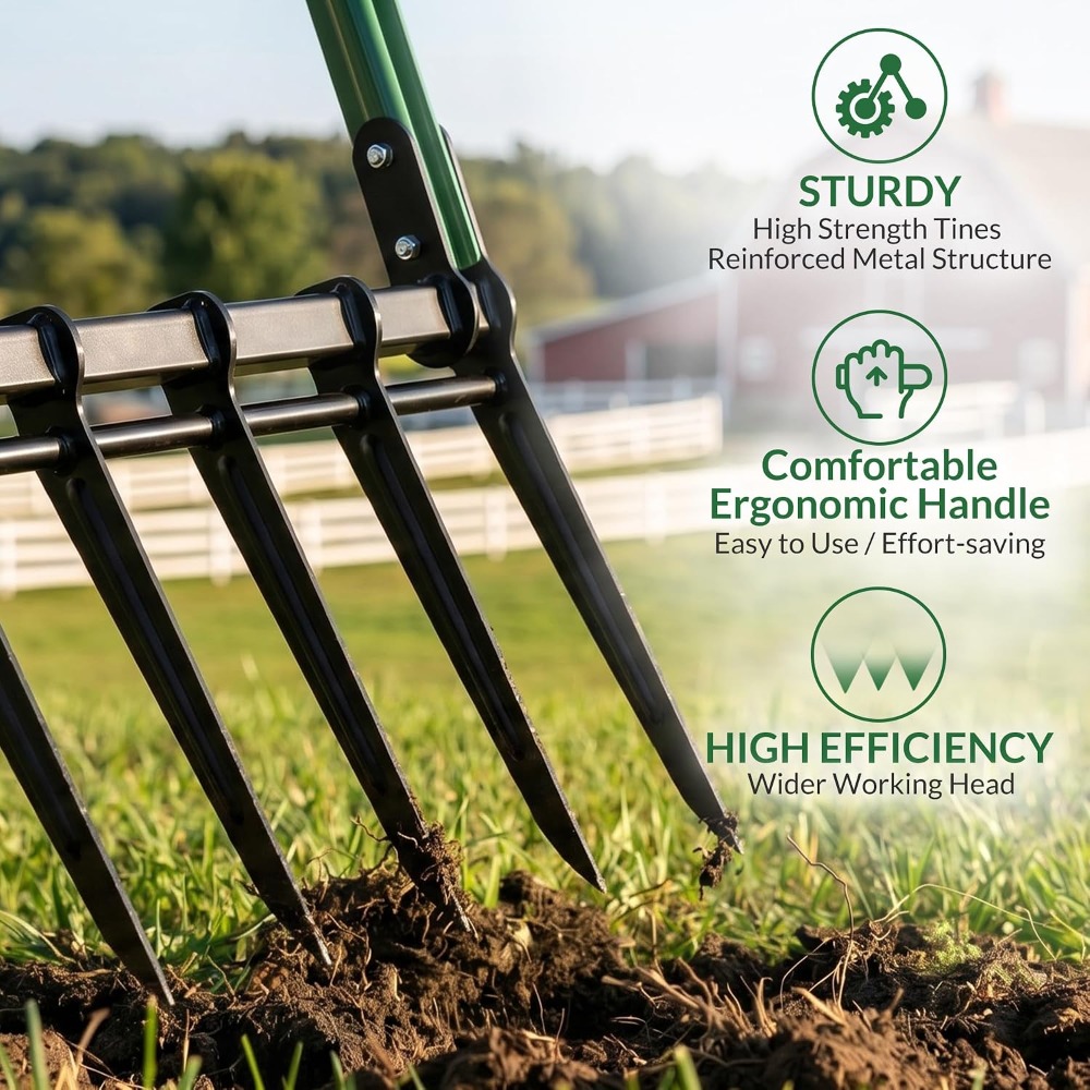헤비 듀티 5-틴 브로드 포크 정원 도구, 인체공학적  - Gardening Tools For Digging 리뷰 및 가격